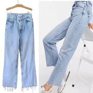 & Other Stories High Waist Wide Straight Leg Jeans Size 26 Raw Hem Light Wash